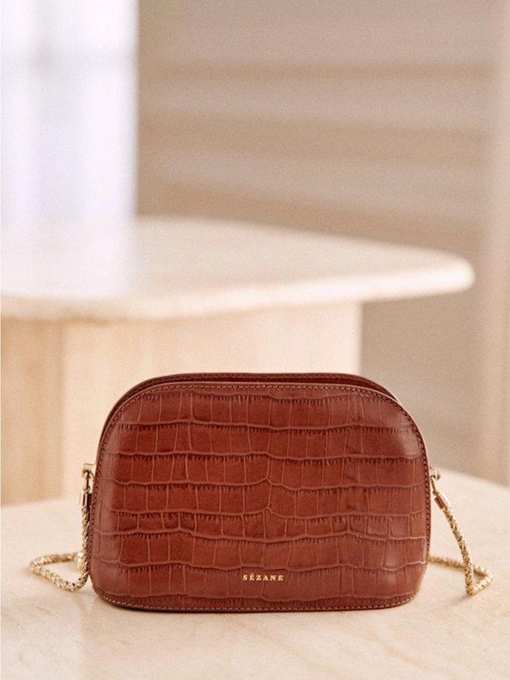 Sézane Claude Bag Brown Crocodile-Embossed Crossbody NWT